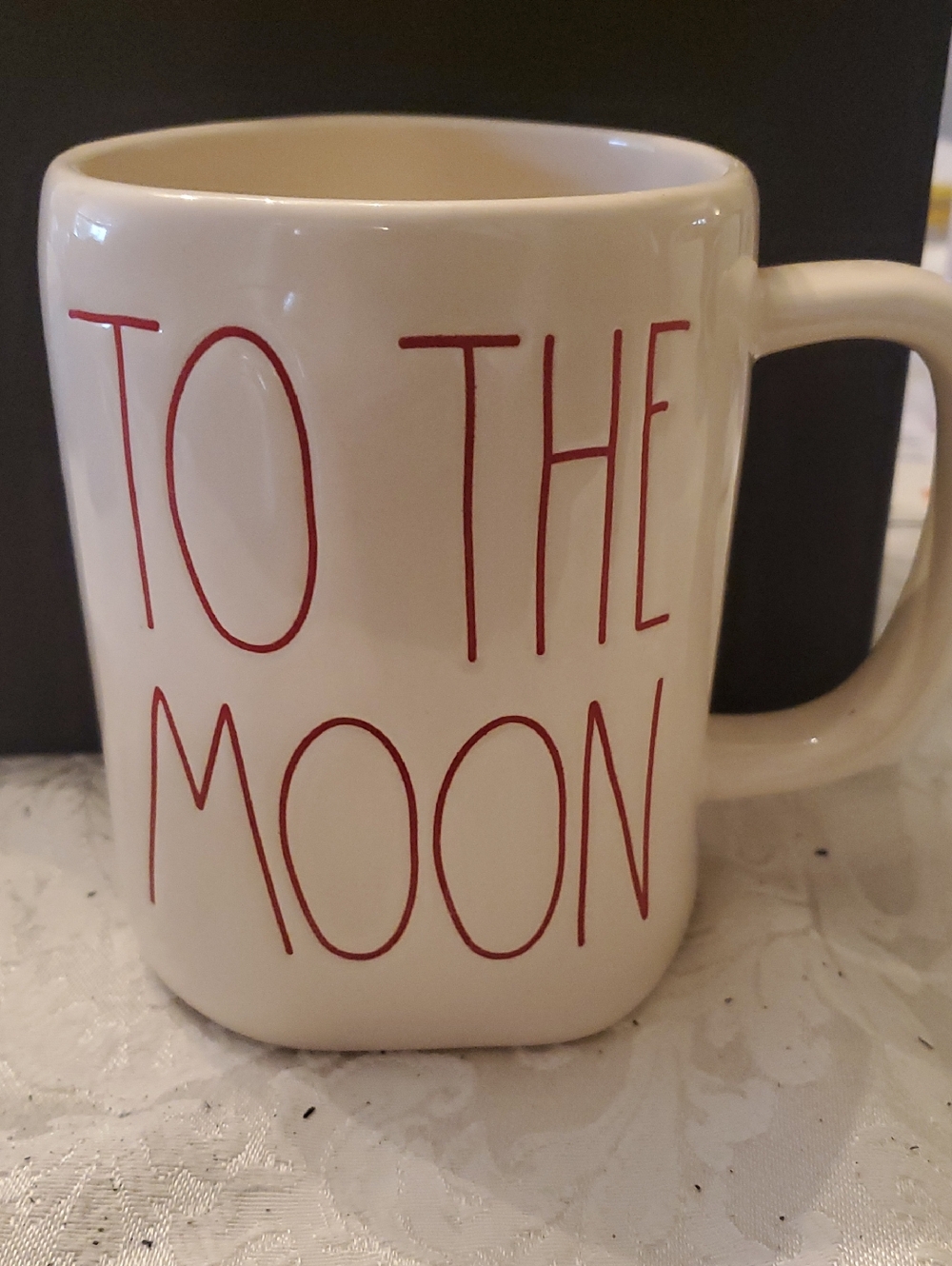 Rae Dunn Cream Mug with Red 'TO THE MOON' Lettering